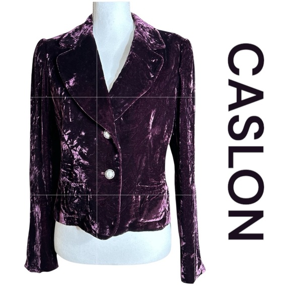 Caslon Jackets & Blazers - CASLON Deep Purple Crushed Velvet Blazer, Button Front, Pockets, Size 8